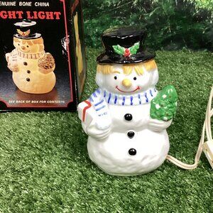 Vintage 1985 Bone China Night Light Christmas Winter Snowman with Box